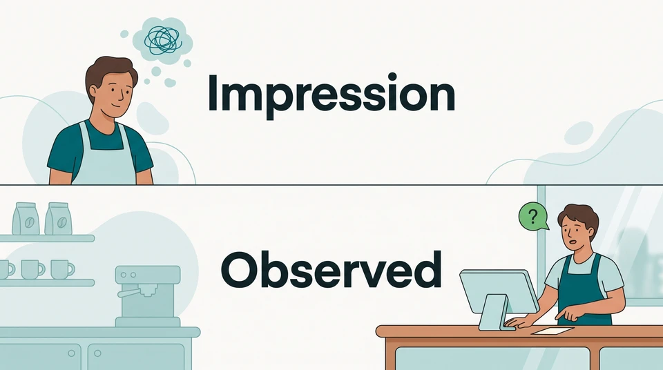 A cafe manager’s impression is contrasted with a candidate asking for clarification before entering an unfamiliar order.