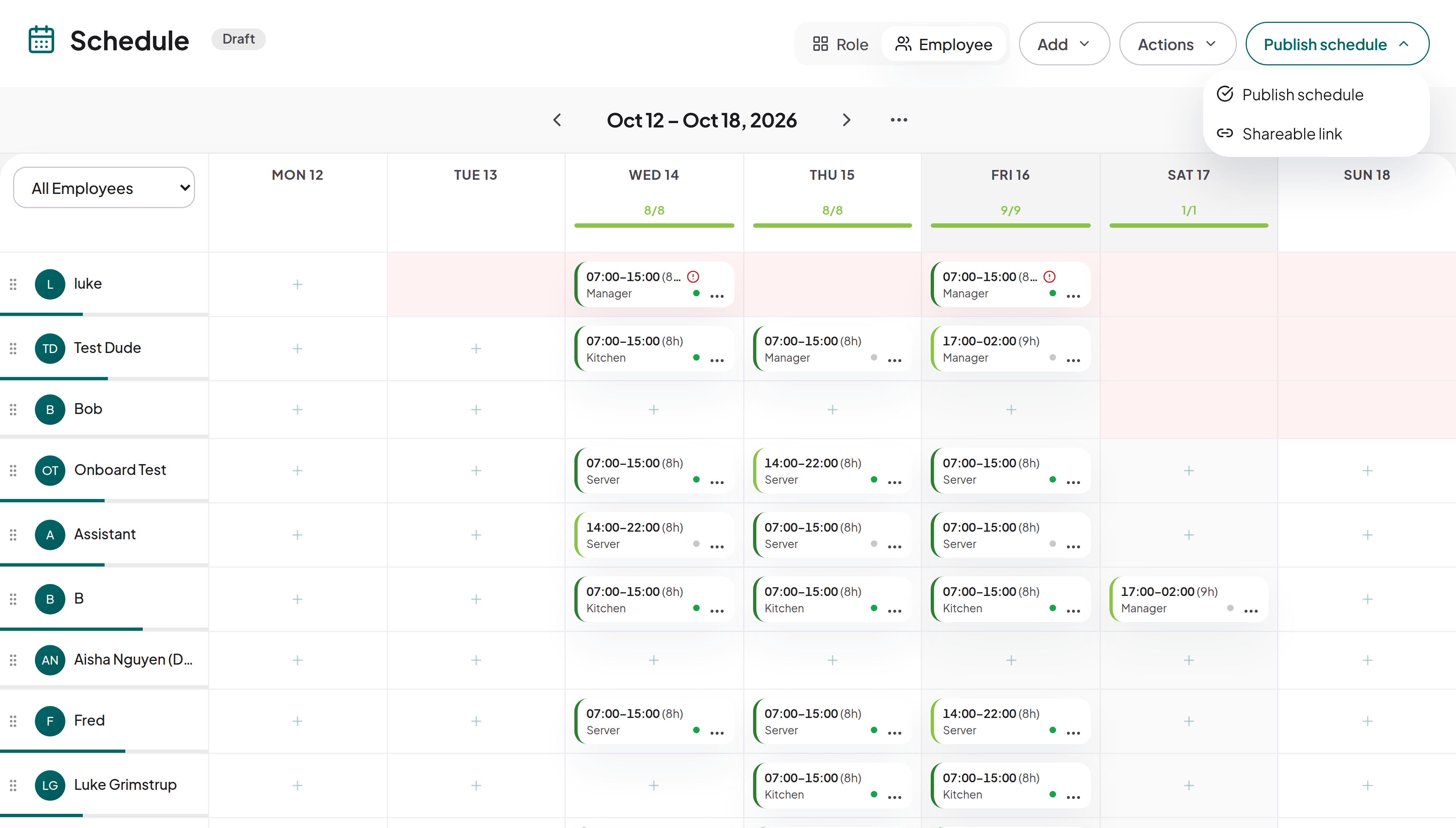 Publish schedule menu with Shareable link
